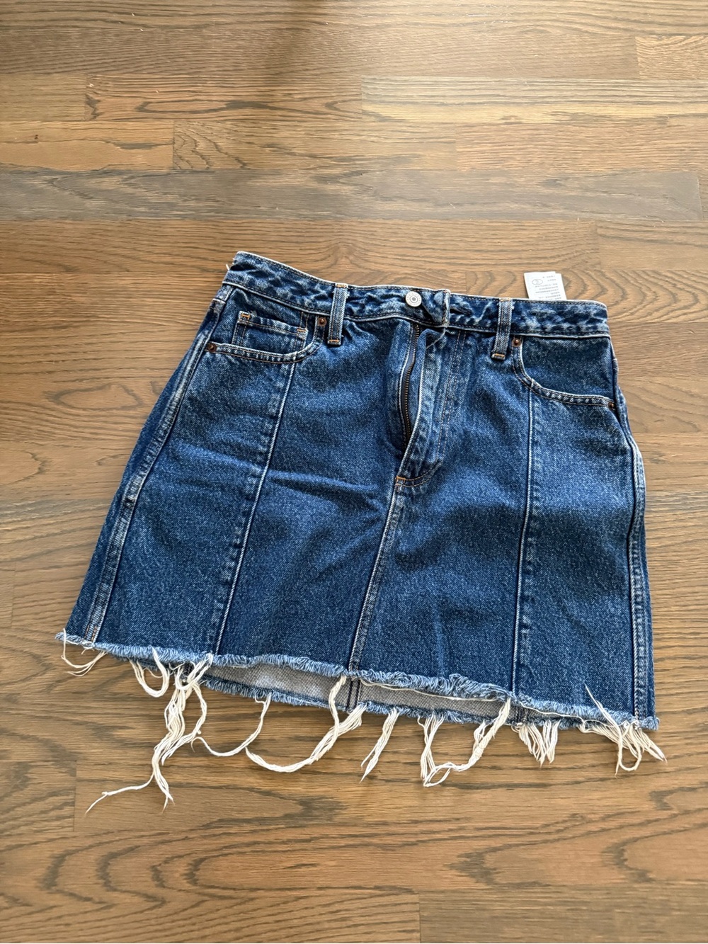 Abercrombie & Fitch Dark Blue Denim Mini Skirt with Frayed Hem